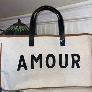 Santa Barbara canvas tote bag leather handles